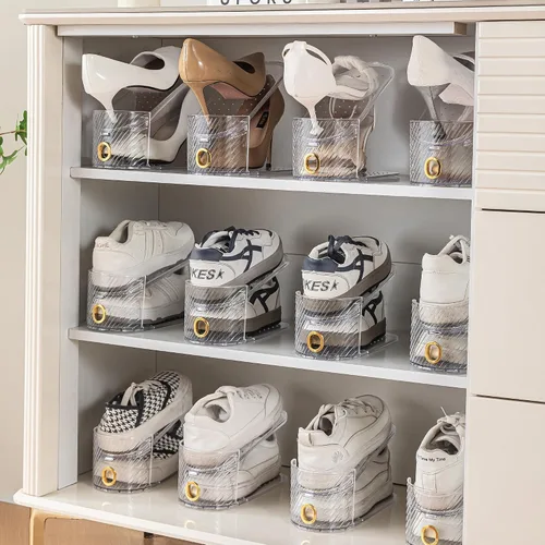 Vista 9 de Organizador de ranuras para zapatos, 10 unidades, ranuras para zapatos, puede ahorrar 50% de espacio en los apiladores de zapatos, dispositivo