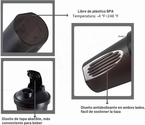 Vista 3 de ANNAKIKI Shaker Bottle - Batidos de proteínas y botella agitadora de 16 onzas/13.5 fl oz con bolas batidoras de alambre, libre de plástico BPA
