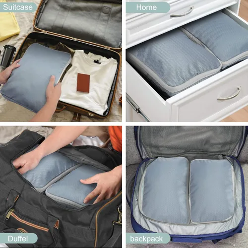 Vista 6 de Cubos de equipaje de compresión para viaje, bolsas organizadoras de maleta, juego de 7 bolsas de viaje expandibles, organizador para equipaje