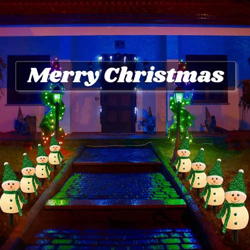 Vista 4 de 4 piezas solares de muñeco de nieve de Navidad para decoración al aire libre, luces LED de estaca, muñeco de nieve solar, Papá Noel, luces