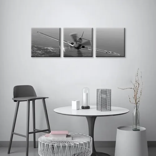 Vista 5 de 3 piezas de arte de pared en lienzo en blanco y negro vintage de la Segunda Guerra Mundial, aviones de combate militares, impresiones de fotografía