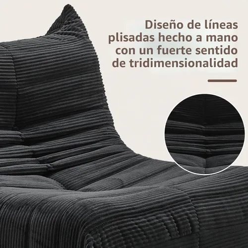 Vista 10 de Silla Puf - Sofá de Esquina, Silla de Chimenea Sofá Silla Puf, Silla Puf Grande para Adultos, Sofá de Piso de Chimenea para Sala de Estar Negro