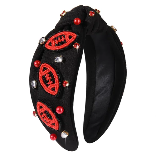 Vista 10 de Diademas anudadas de fútbol para mujer, diadema deportiva para el día del juego, diadema de cristal perlado con nudo superior ancho, accesorios