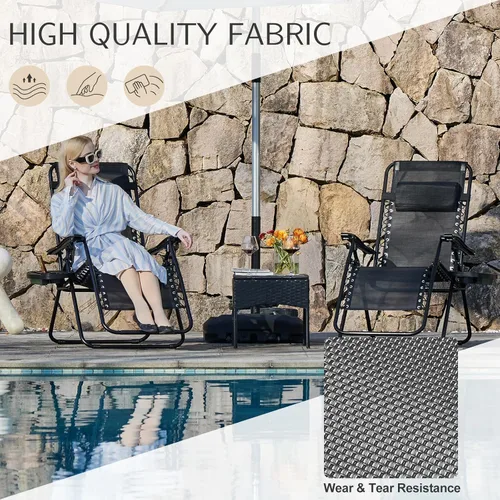 Vista 4 de Silla de gravedad cero Sweetcrispy, juego de 2 sillas reclinables portátiles para playa, camping, patio, exterior, plegables, con portavasos y Negro