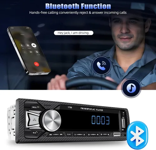 Vista 8 de Receptores de audio para coche con Bluetooth manos libres con pantalla LCD digital, radio FM para coche, reproductor de MP3, carga rápida