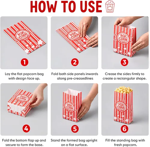 Vista 3 de Bolsas de papel para palomitas de maíz, paquete de 120 bolsas de palomitas de maíz de 1 onza, porciones individuales, bolsa de palomitas de maíz a