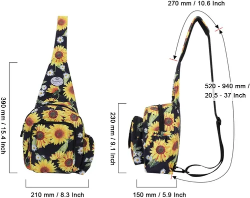 Vista 2 de HUA ANGEL Bolso bandolera floral Pequeña mochila cruzada para hombres y mujeres, senderismo, caminar, viajes, mini bolsa de pecho, Girasol