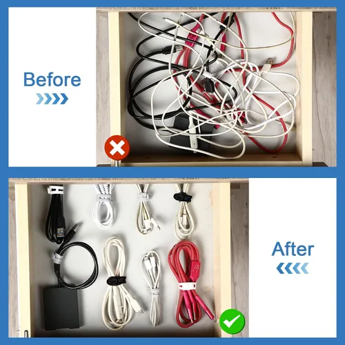 Vista 6 de Tellegloww 42 piezas de bridas de cable de silicona reutilizables, correas de cordón elásticas multiusos para agrupar y sujetar auriculares
