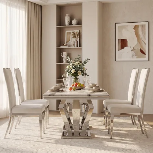 Vista 8 de ACEDÉCOR Mesa de comedor rectangular moderna de 78 pulgadas para 6-8, gris