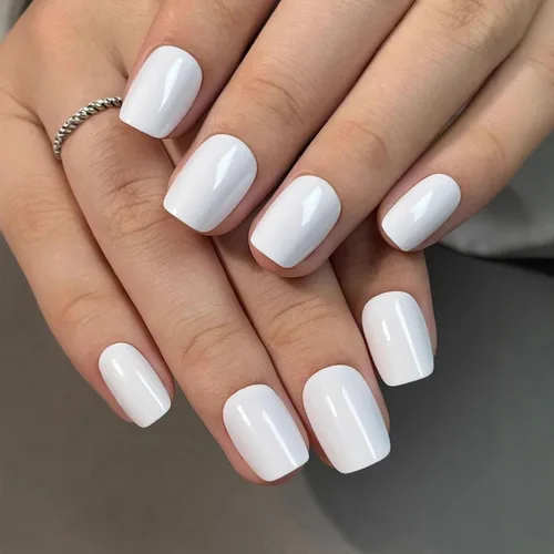 Vista 41 de Uñas postizas a presión de almendra, uñas postizas medianas con diseños de estampado francés de lámina dorada 3D, pegamento dorado Starlight en uñas