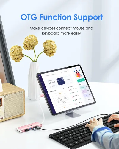Vista 4 de LENTION 5-in-1 USB-C Hub, 4 USB3.0, 60W Charging, Multiport Adapter Ideal for Work & Study, Stable Driver 3.0 Certified, Compatible with macOS