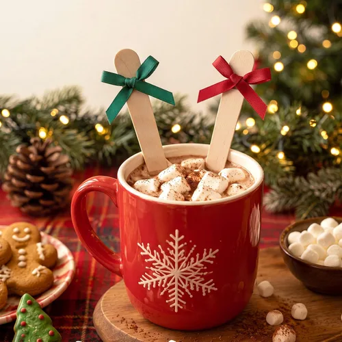 Vista 4 de Umigy 100 Pcs Christmas Wooden Spoons Disposable 5.5'',Bow