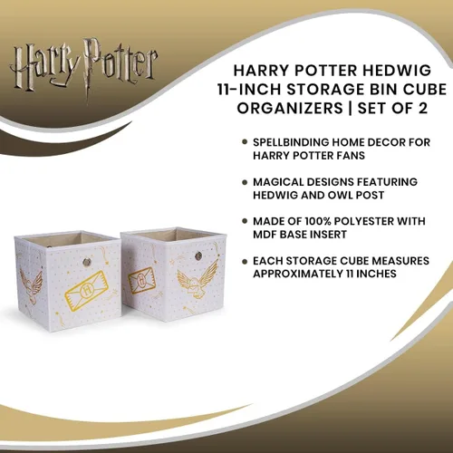 Vista 6 de Ukonic Harry Potter Hedwig - Organizador de cubos de almacenamiento de 11 pulgadas, juego de 2, contenedor de cesta de tela, organizador de armario