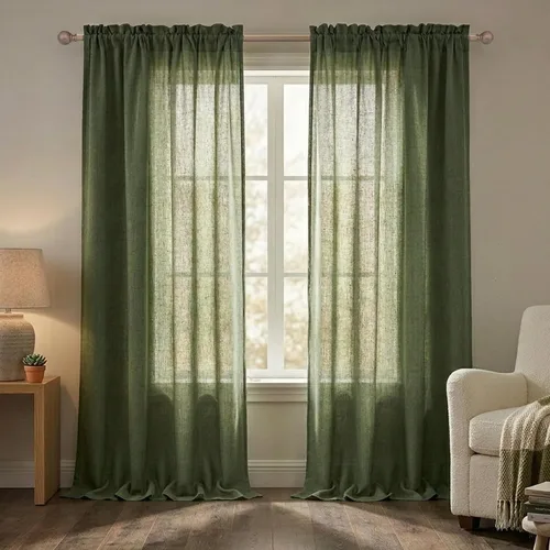 Vista 72 de Mrs.Naturall - Cortinas transparentes con bolsillo para barra de 36x63 pulgadas de lino mezclado negro