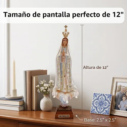 Vista 6 de Estatua de Nuestra Señora de Fátima con ojos de cristal de 12 pulgadas fabricada en Portugal