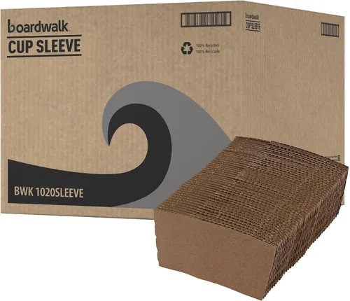 Vista 8 de Boardwalk Fundas para tazas, 1,200 unidades, se adapta a vasos calientes de 10 oz a 20 onzas, Kraft Protege las manos del calor del café caliente