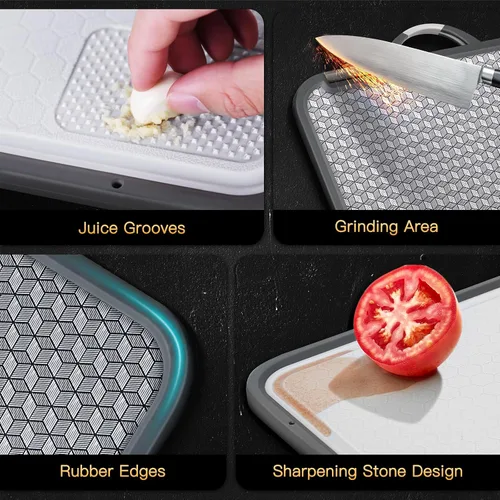 Vista 11 de Tabla de cortar grande de acero inoxidable, tabla de cortar de doble cara de 16 pulgadas para cocina, no tóxica, diseño de malla resistente a