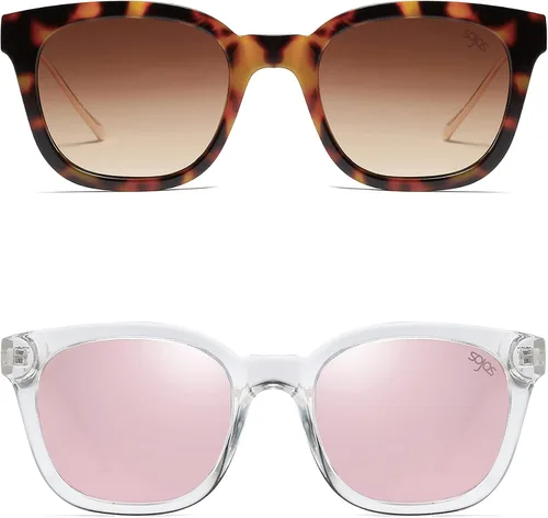 Vista 2 de SOJOS Paquete de 2 lentes de sol polarizados cuadrados clásicos para mujeres y hombres UV400 SJ2050