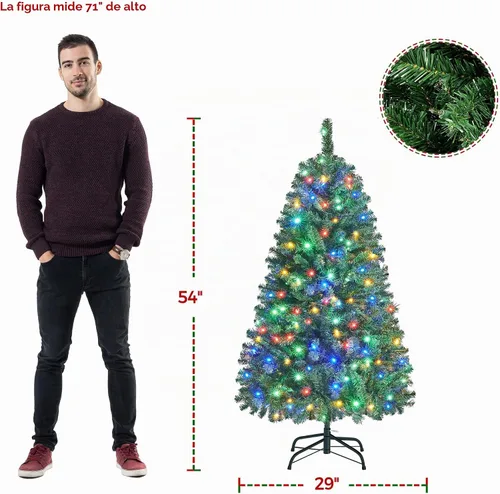Vista 3 de Yaheetech - Árbol artificial de abeto preiluminado de 1.4 m con bisagras para árbol de Navidad con 150 luces LED multicolor y 324 puntas de rama
