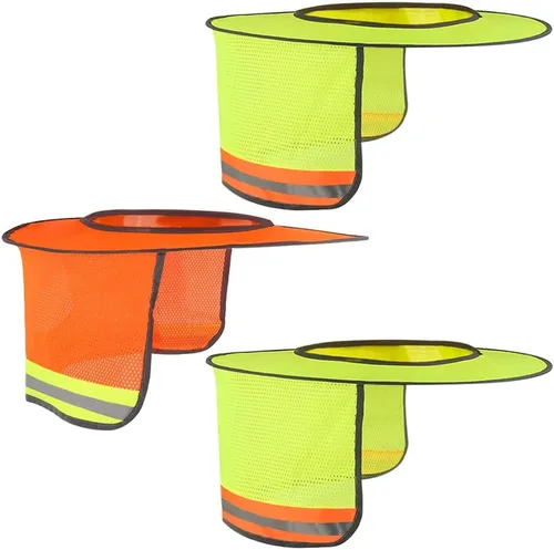 Vista 9 de Topbuti Paquete de 3 sombreros de malla de ala completa, parasol de cuello de alta visibilidad con rayas reflectantes para cascos