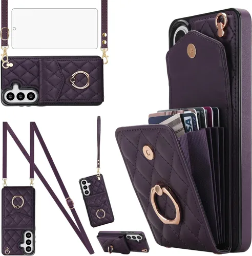 Vista 16 de Asuwish Funda de teléfono para Samsung Galaxy S26 Ultra 5G Wallet Cell Cover con protector de pantalla de vidrio templado, correa para la muñeca