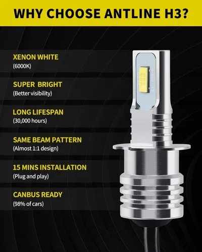 Vista 21 de Antline Bombilla LED H1 súper brillante, versión 3570 CSP-Chips LED antiniebla, repuesto DRL (paquete de 2)