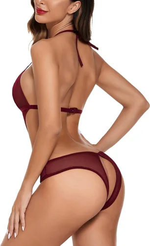 Vista 2 de Avidlove - Lencería de encaje con cuello en V escotado para mujer, babydoll de una pieza