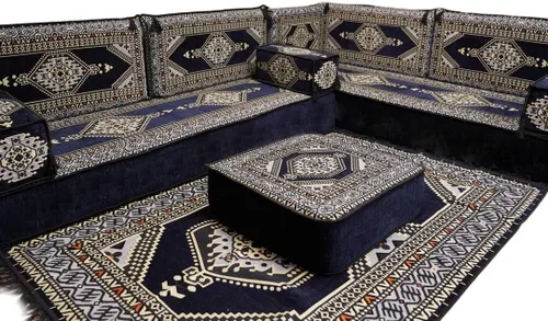Vista 19 de arabicsofa Juego de asientos Jalsa en forma de L – Majlis árabe hecho a mano con almohadas de respaldo