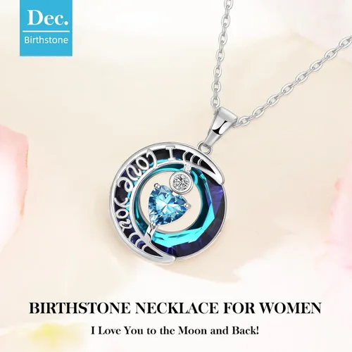 Vista 28 de Collares de cristal para mujer, regalos para aniversario de esposa, regalos de cumpleaños para mujeres, collar de zafiro azul con la frase "I Love