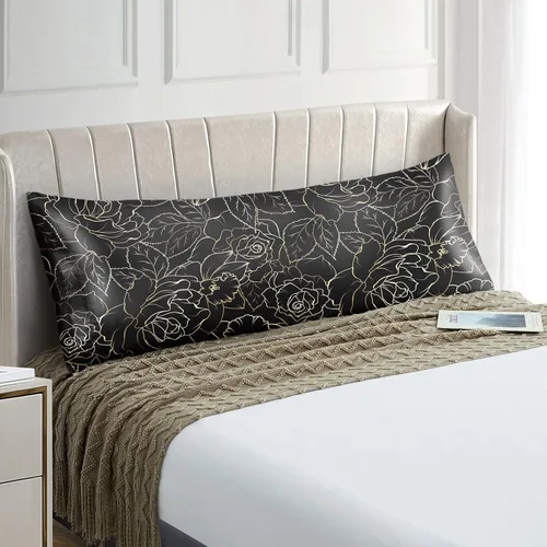 Vista 36 de EXQ Home - Funda de almohada de satén para cuidar el cabello y la piel, tamaño estándar, de seda con estampado negro, juego de 2 fundas con cierre