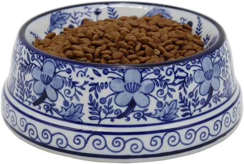 Vista 2 de Aimusego Plato chino de cerámica azul de 6.7 pulgadas para alimentos y agua para perros pequeños y medianos/gatos, tazón antideslizante de porcelana