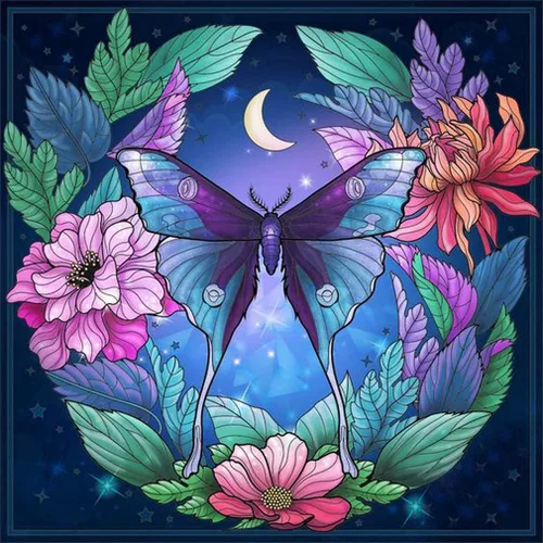 Vista 11 de FILASLFT Kits de Arte de Diamante para Adultos Mariposa Luna, Kit de Pintura de Diamantes de Mariposa para Principiantes, Flor de Seta Lunar Punto