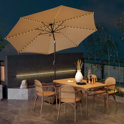 Vista 8 de Tangkula Sombrilla solar de 10 pies, patio con 112 luces LED, sombrilla de mercado para mesa al aire libre con mango de elevación de manivela