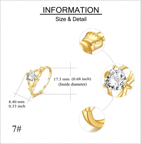 Vista 4 de ELFRONT Anillo de corazón de Claddagh irlandés de oro macizo de 14 quilates, joyería celta con moissanita para mujer, lealtad, promesa, compromiso