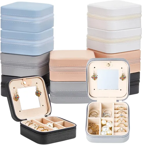 Vista 21 de Joyero de viaje de 10 piezas, cajas de regalo de dama de honor, organizador de viaje con espejo, caja pequeña de joyería, mini caja organizadora