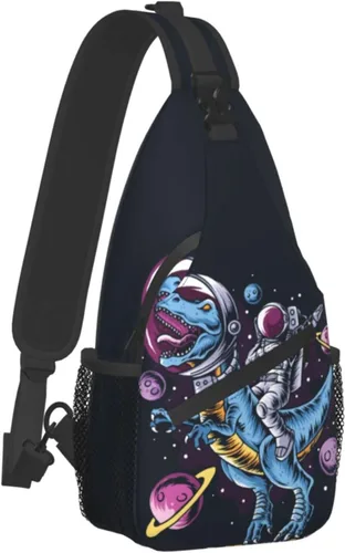 Vista 2 de Mochila bandolera con diseño de dinosaurio planeta astronauta espacial senderismo mochila de hombro mochila de viaje para hombres y mujeres