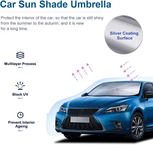 Vista 2 de helloleiboo Parasol para parabrisas de automóvil, protector de visera solar contra rayos UV y calor, reflector plegable, sombrilla para parabrisas