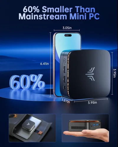 Vista 8 de KAMRUI Mini PC Celeron J3455, Mini computadora de escritorio, 86B DDR/128GB eMMC pequeña computadora 4K soporte 2.5" SSD/mSATA SSD/2.4G+5G WiFi dual