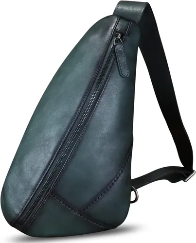 Vista 3 de Bolso de cuero genuino para mujeres y hombres, mochila de cuero vintage, bolso cruzado de hombro, Gris