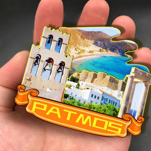 Vista 4 de Patmos Grecia - Imán de madera 3D para nevera, recuerdos coleccionables, decoración hecha a mano, artesanías 4