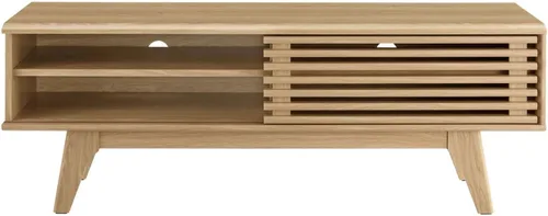 Vista 4 de Mueble para televisor de 48 pulgadas Modway Render, de estilo moderno de mediados de siglo con perfil bajo, color roble