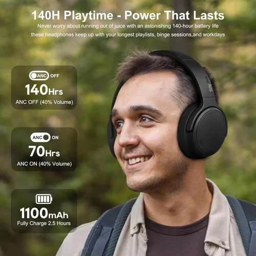 Vista 7 de Srhythm NiceComfort 35 (2.ª generación) Auriculares con cancelación de ruido 4 altavoces 40 kHz HD Sound,140 Hours' Ultra-long Playtime for