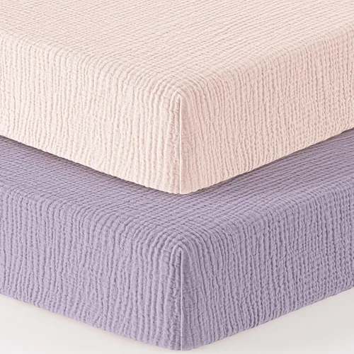 Vista 26 de Bearmoss Sábanas de muselina para mini cuna para Pack N Play - 100% algodón - 38"x26" Sábanas suaves y transpirables para corralito y cuna de bebé