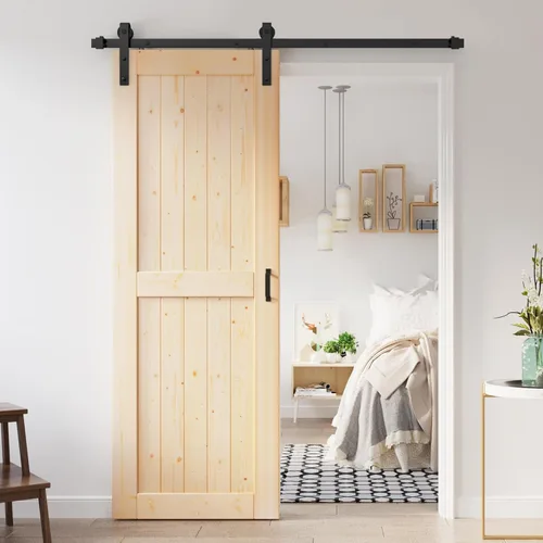 Vista 9 de Losa de puerta corrediza de madera de granero de 36 x 84 pulgadas (puerta doble de 18 x 84 pulgadas) con kit de herramientas de 6.6 pies, requiere