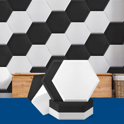 Vista 9 de Art3dwallpanels Paneles acústicos adhesivos, blanco y negro, 14 x 12 x 0.4 pulgadas 12 Pack, Soundproof Wall Panels, High Density Sound Absorbing