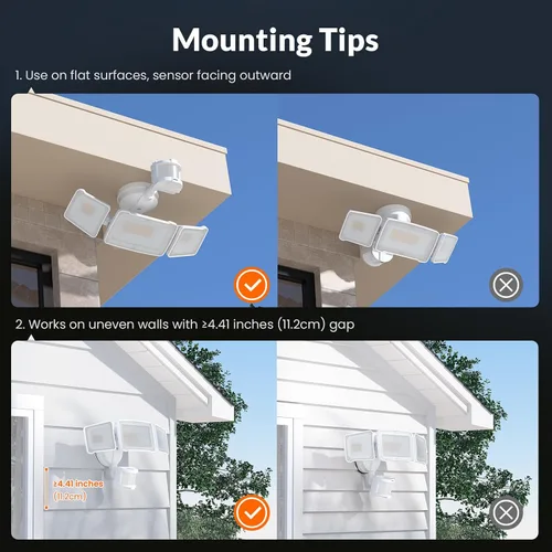 Vista 5 de LEPOWER Luces LED de seguridad con sensor de movimiento al aire libre, 38W 4200 lm, 5500K, resistencia al agua IP65, 3 cabezales detectados, luz
