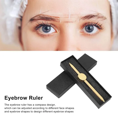 Vista 4 de Regla de cejas, Posicionamiento preciso ajustable Material de acero inoxidable Diseño de oro Herramienta de medición de cejas Herramienta