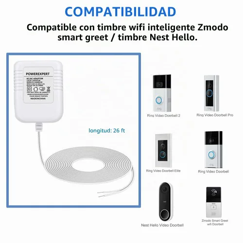 Vista 2 de LIANSUM Adaptador de corriente de cable C de 18 V 500 mA compatible con timbre de video, Nest Hello Doorbell, Ring Video Doorbell Pro, Ring Video