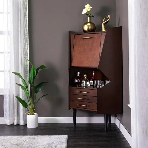 Vista 2 de SEI FURNITURE Larson Corner Storage Bar Cabinet Gabinete de almacenamiento, marrón.