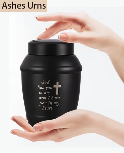Vista 6 de Urna de cremación de acero inoxidable con cruz negra de 5.8 pulgadas para cenizas adultas, hombres o mujeres, urna conmemorativa funeraria